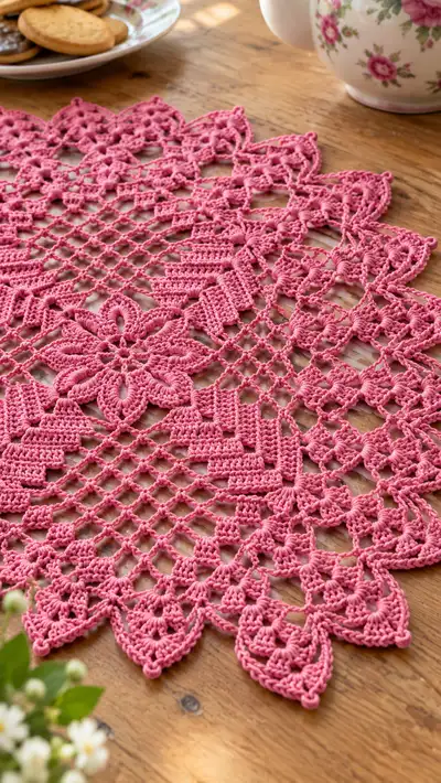 Vintage Pink Lace Table Runner Pattern step 2 - assembly progress
