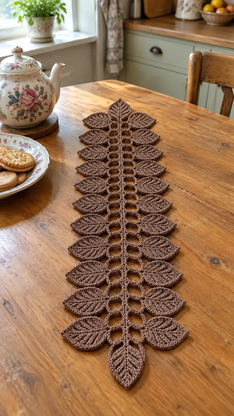 Leaf Lace Table Runner Pattern crochet pattern - detailed view of completed project