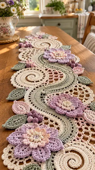 Vintage Floral Lace Table Runner Pattern step 2 - assembly progress