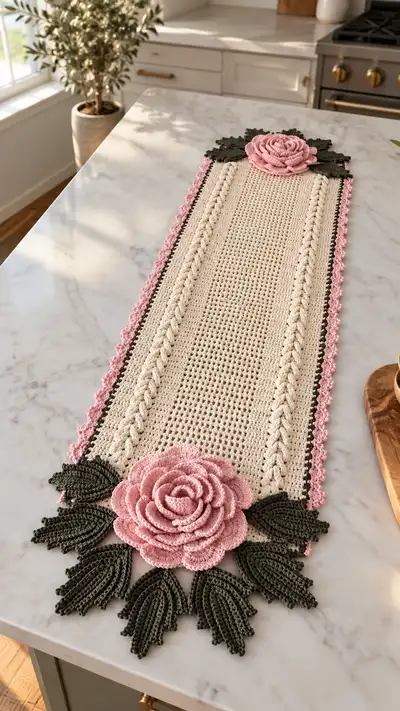Elegant Rose Table Runner Pattern step 1 - construction progress