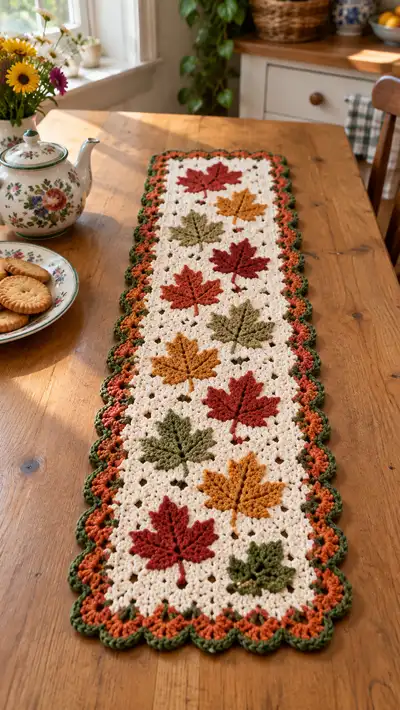 Autumn Maple Leaf Table Runner Pattern step 1 - construction progress