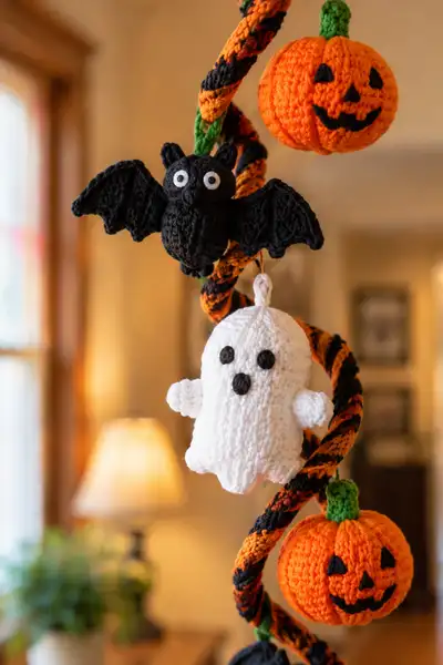 Halloween Spiral Garland Amigurumi Pattern step 2 - assembly progress