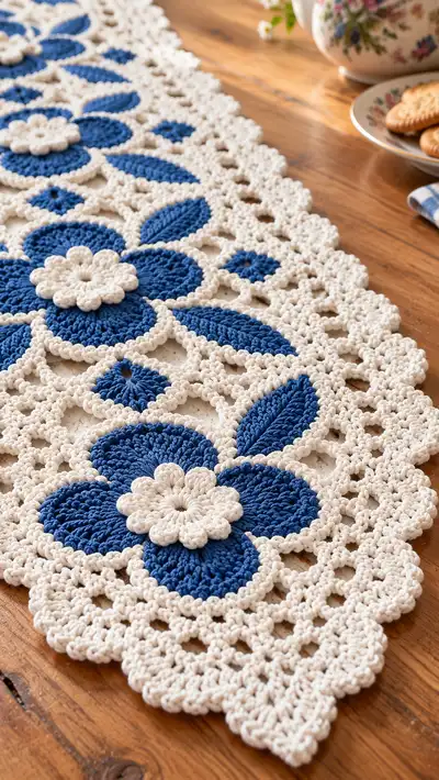 Blue Blossom Table Runner Pattern step 2 - assembly progress