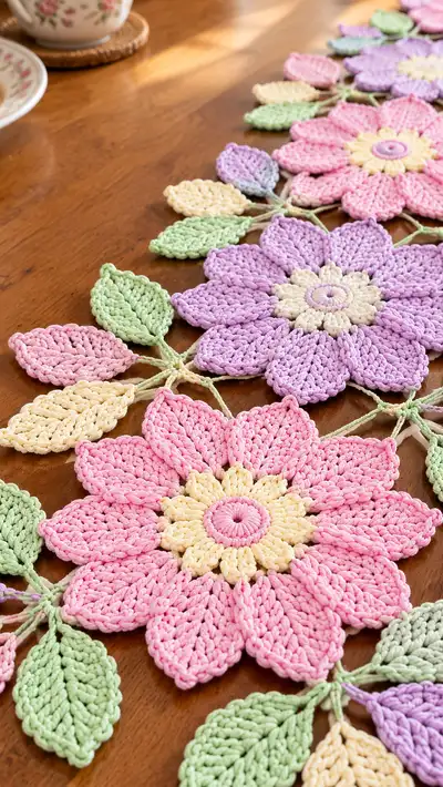 Pastel Floral Table Runner Pattern step 2 - assembly progress