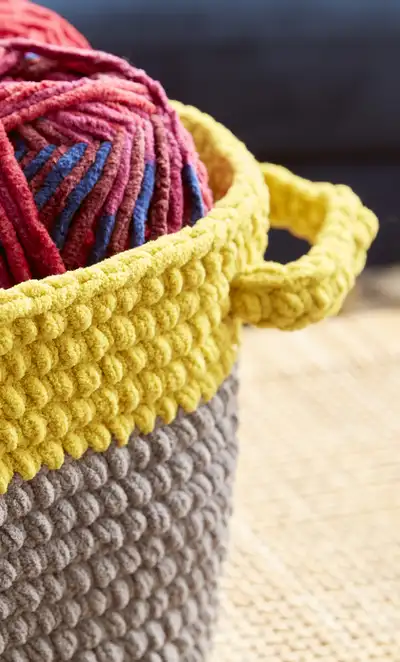 Dip Edge Crochet Basket Pattern step 2 - assembly progress
