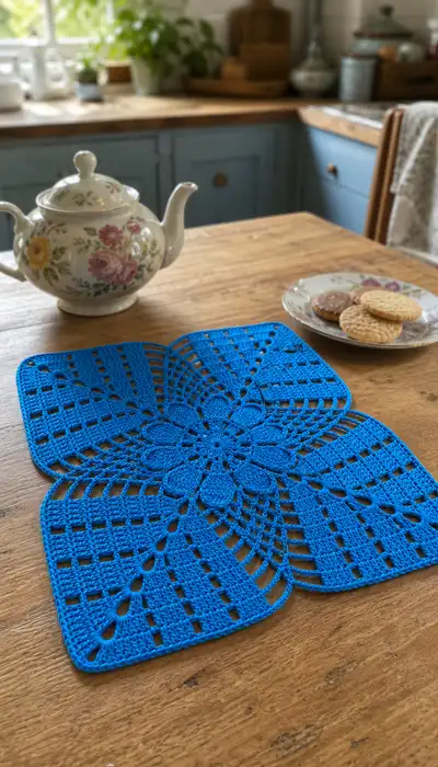Blue Floral Square Placemat Pattern step 1 - construction progress
