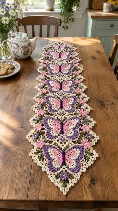 Butterfly Lace Table Runner Pattern step 1 - construction progress