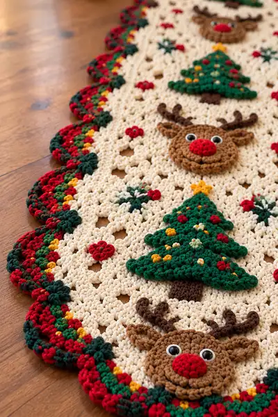 Festive Reindeer & Tree Table Runner Pattern step 2 - assembly progress