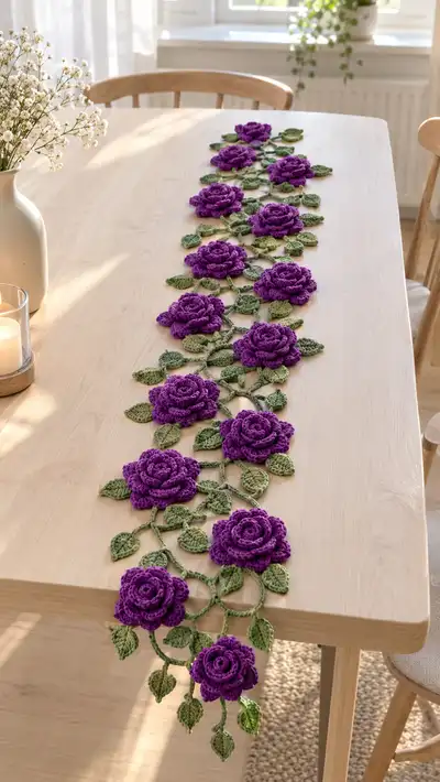 Elegant Purple Rose Table Runner Pattern step 1 - construction progress