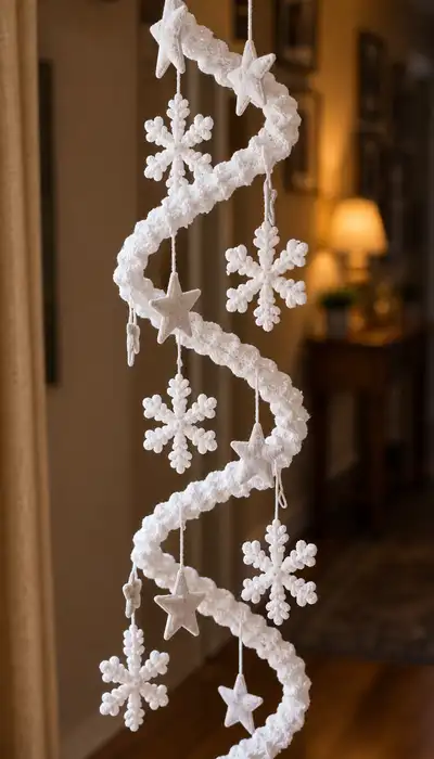 Spiral Snowflake Garland Hanging Decoration Pattern step 2 - assembly progress