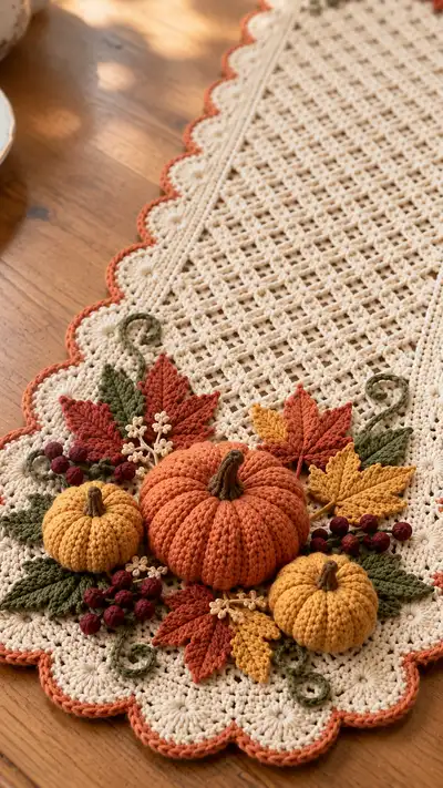 Autumn Pumpkin Table Runner Pattern step 2 - assembly progress
