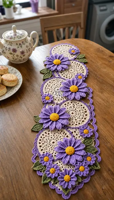 Lavender Daisy Table Runner Pattern step 1 - construction progress