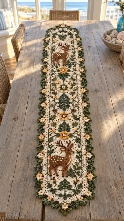 Woodland Deer Table Runner Pattern step 1 - construction progress