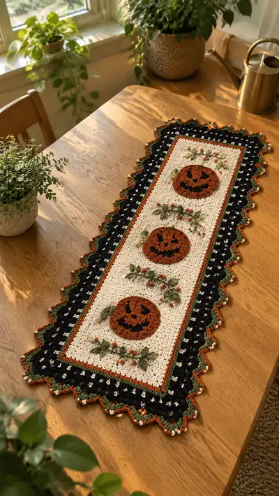 Autumn Pumpkin Table Runner Pattern step 1 - construction progress