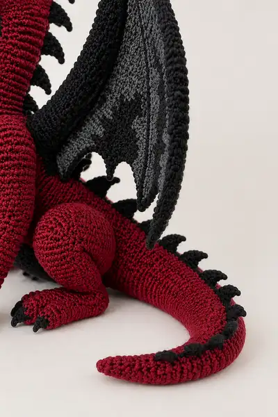 Giant Ruby Red Dragon with Black Smoke Wings Amigurumi Pattern step 2 - assembly progress