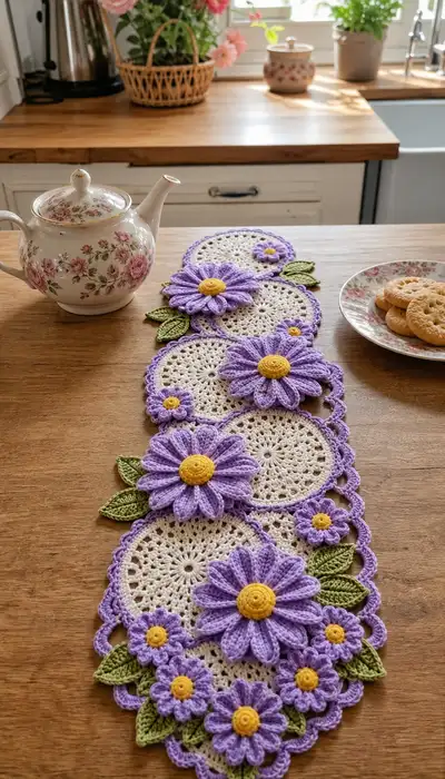 Lavender Daisy Table Runner Pattern step 1 - construction progress