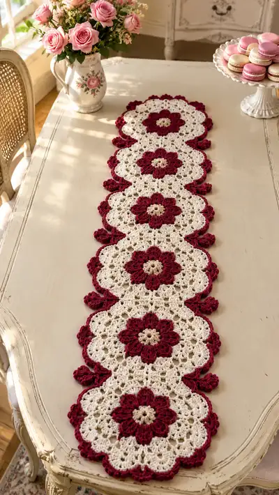 Burgundy And Cream Floral Motif Table Runner Pattern step 1 - construction progress