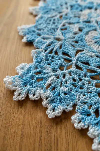 Icy Blue Snowflake Winter Table Runner Pattern step 2 - assembly progress