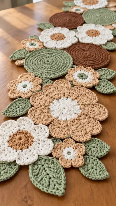 Floral Garden Table Runner Pattern step 2 - assembly progress