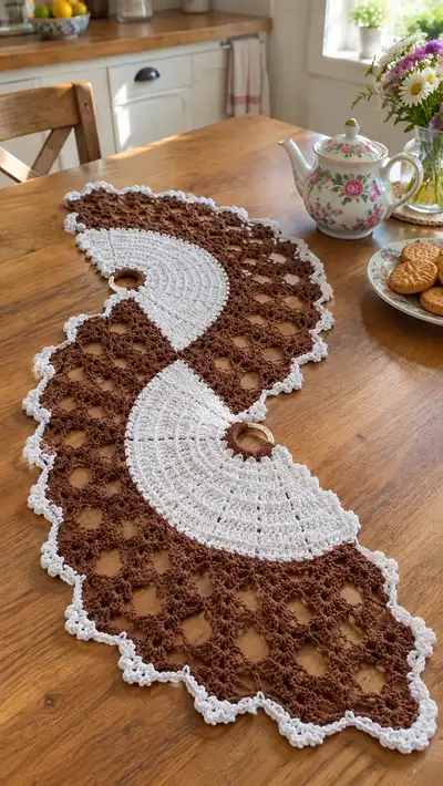 Vintage Two-Tone Scalloped Table Runner Pattern step 1 - construction progress