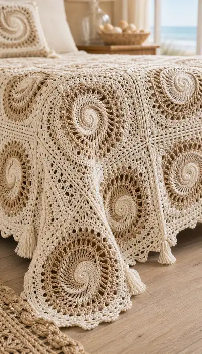 Coastal Spiral Bedspread Pattern step 2 - assembly progress