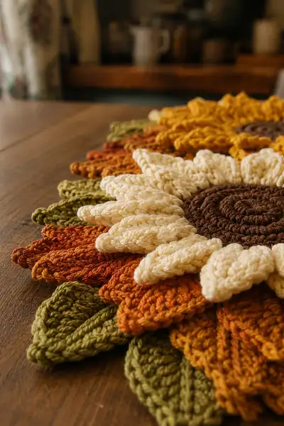 Autumn Sunflower Table Runner Pattern step 2 - assembly progress