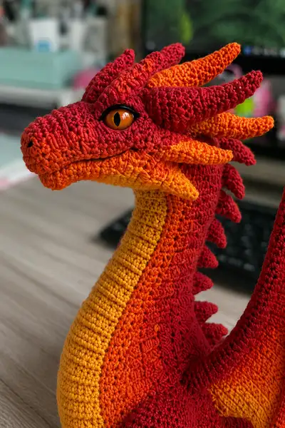 Giant Sunset Ombre Fire Dragon Amigurumi Pattern step 2 - assembly progress