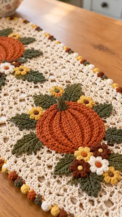 Pumpkin Patch Doily Table Runner Pattern step 2 - assembly progress