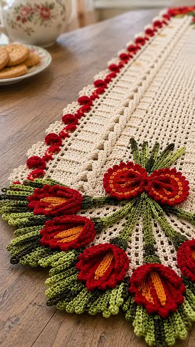 Vintage Tulip Table Runner Pattern step 2 - assembly progress