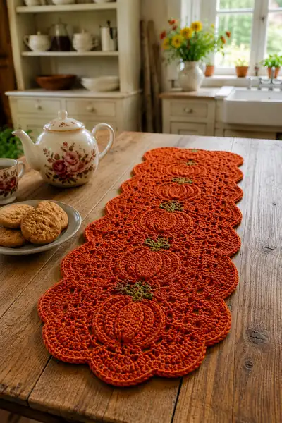 Pumpkin Harvest Scalloped Table Runner Pattern step 1 - construction progress