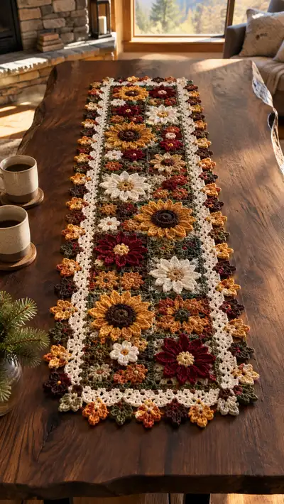 Mustard Sunflower And Cream Daisy Table Runner Pattern step 1 - construction progress