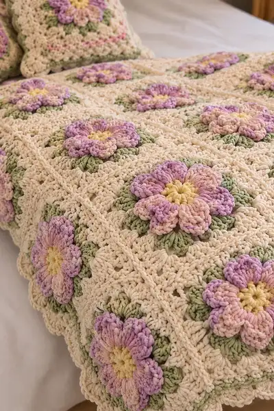 Romantic Floral Bedspread Pattern step 3 - details and accessories
