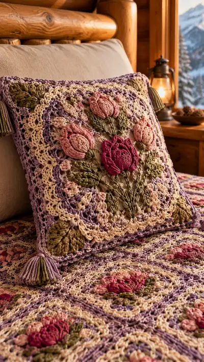 Lavender Tulip Granny Square Bedspread Pattern step 2 - assembly progress