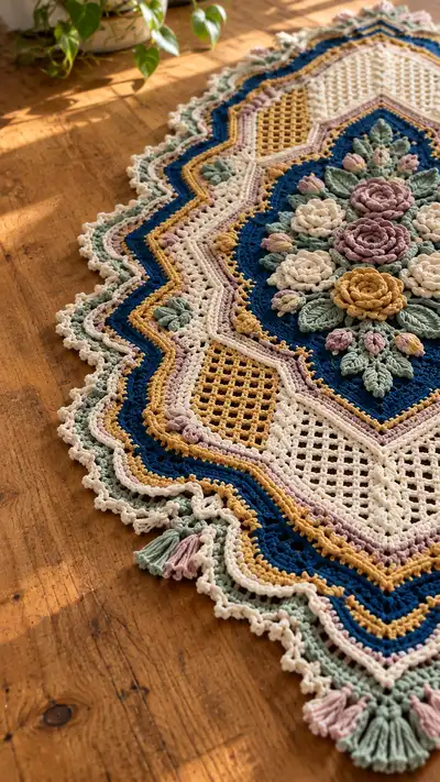 Vintage Floral Table Runner Pattern step 2 - assembly progress