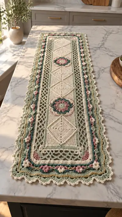Elegant Floral Lace Table Runner Pattern step 1 - construction progress