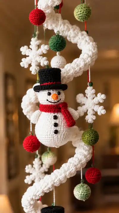Festive Spiral Snowman Mobile Amigurumi Pattern step 2 - assembly progress