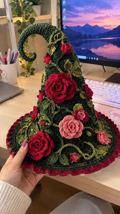 Enchanted Rose Witch Hat Pattern step 1 - construction progress