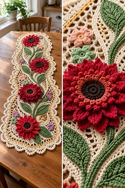 Vintage Floral Lace Table Runner Pattern step 2 - assembly progress