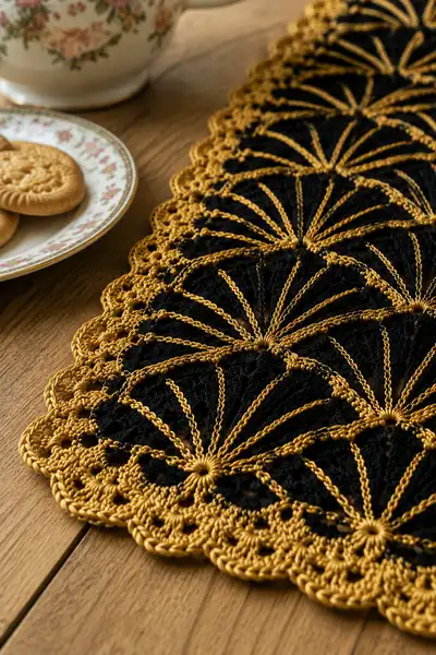 Art Deco Fan Motif Table Runner in Black and Gold Pattern step 2 - assembly progress