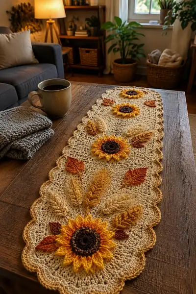 Rustic Wheat and Sunflower Harvest Table Runner Pattern step 1 - construction progress