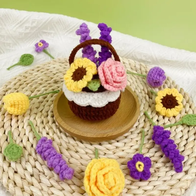Free Intermediate crochet pattern: Mini Flower Basket & Flowers Pattern - Easy to follow tutorial