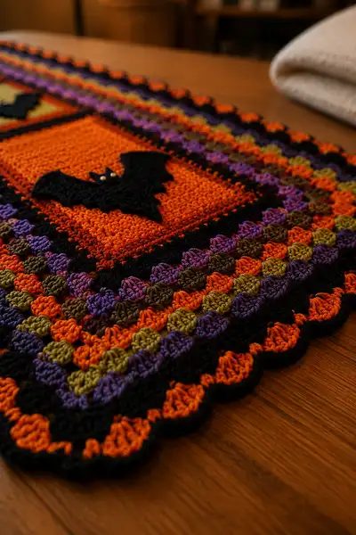 Halloween Granny Stripe and Square Table Runner Pattern step 2 - assembly progress