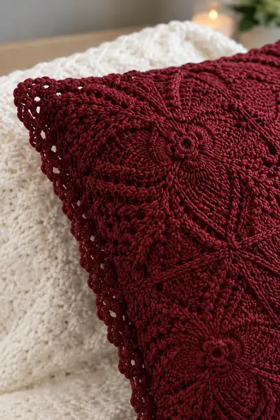 Deep Burgundy Floral Square Bedspread Pattern step 3 - details and accessories