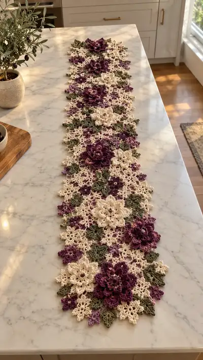 Cream And Plum Floral Lace Table Runner Pattern step 1 - construction progress
