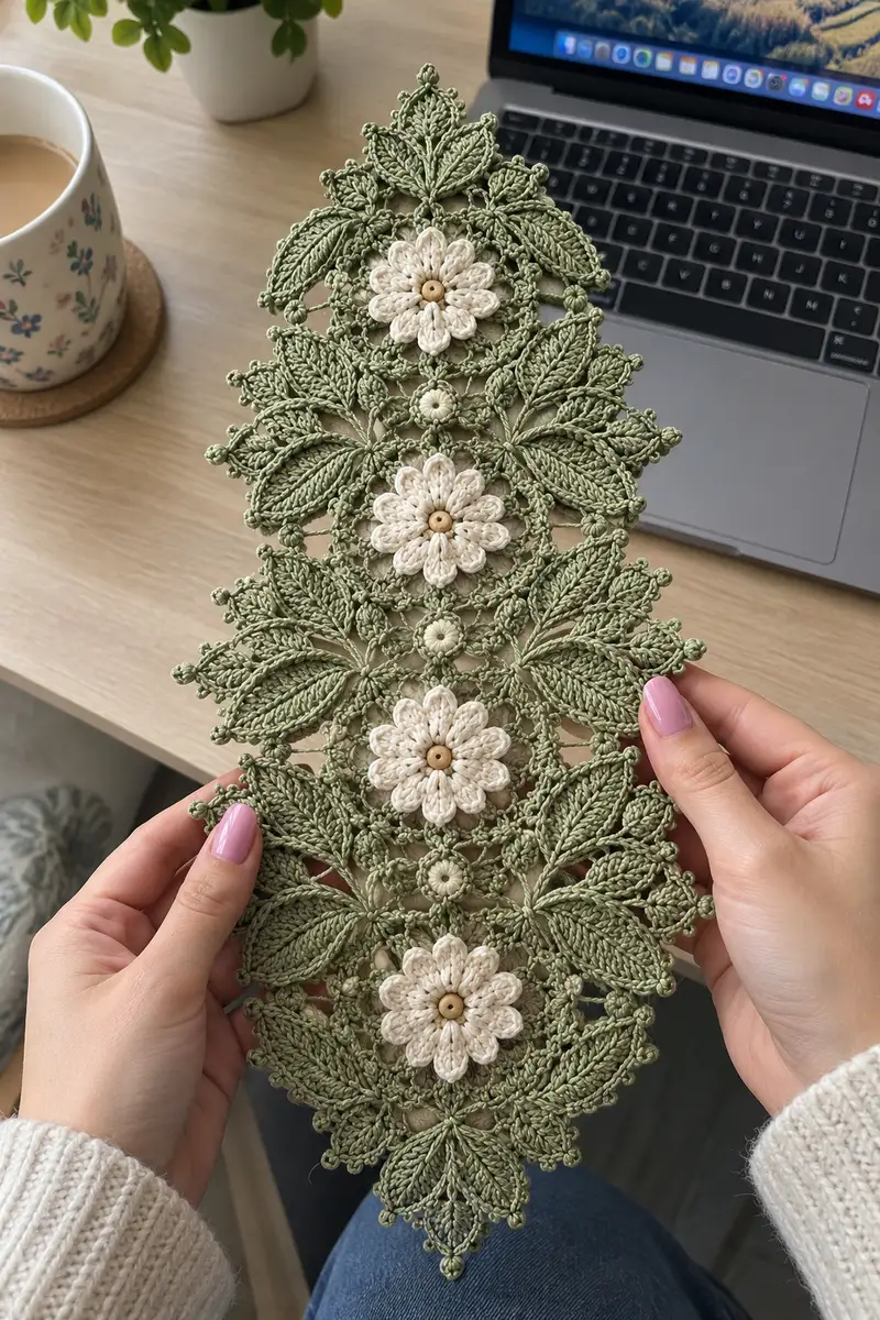 Elegant Floral Lace Table Runner Pattern crochet pattern - detailed view of completed project