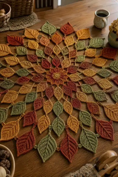 Leaf Mandala Table Runner Pattern step 1 - construction progress