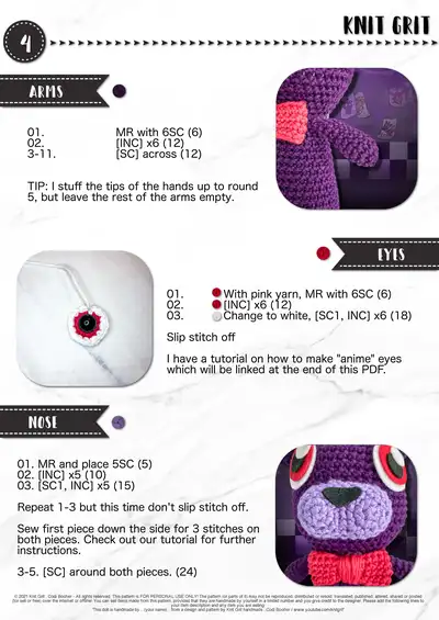 Bonnie Amigurumi Pattern step 3 - details and accessories