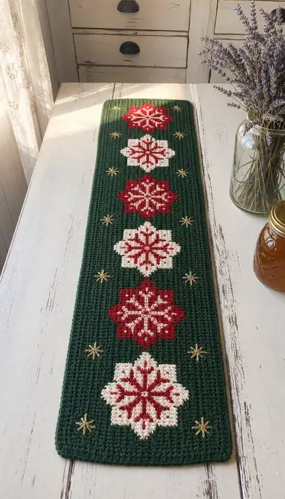Festive Snowflake Table Runner Pattern step 1 - construction progress
