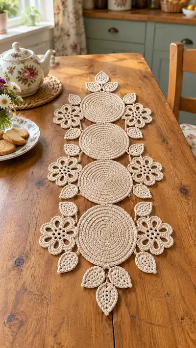 Floral Circle Table Runner Pattern step 1 - construction progress