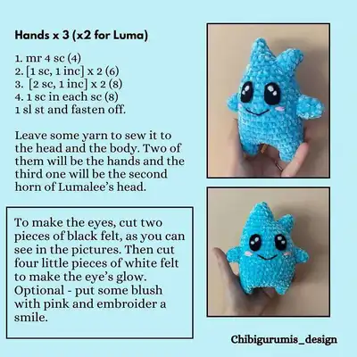 Luma Star Amigurumi Pattern step 3 - details and accessories